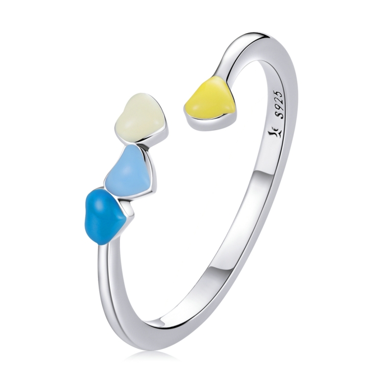 

S925 Sterling Silver Heart-shaped Drop Oil Women Open Ring