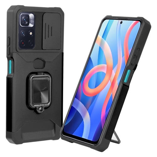 

For Xiaomi Redmi Note 11 5Ｇ / Poco M4 Pro 5Ｇ Sliding Camera Cover Design PC + TPU Shockproof Phone Case(Black)