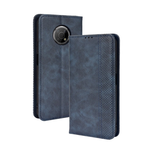 

For Nokia G300 Magnetic Buckle Retro Texture Leather Case(Blue)