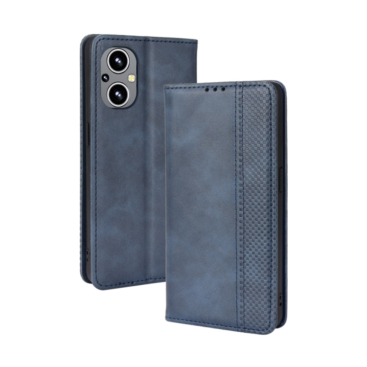 

For OnePlus Nord N20 5G Magnetic Buckle Retro Texture Leather Case(Blue)