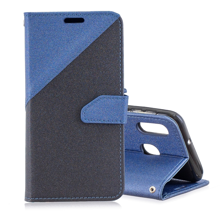

For Galaxy A30 Matching Color Frosted Texture Horizontal Flip PU Leather Case with Holder & Card Slots & Lanyard(Black + Royal Blue)
