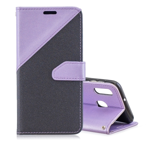 

For Galaxy A40 Matching Color Frosted Texture Horizontal Flip PU Leather Case with Holder & Card Slots & Lanyard(Black + Light Purple)