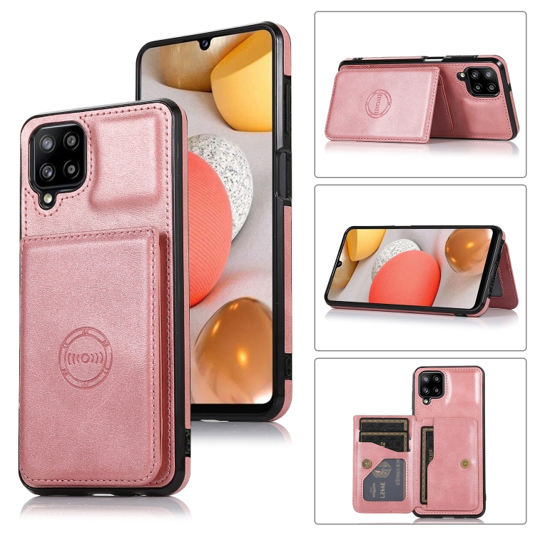 

For Samsung Galaxy A12 5G Calf Texture Magnetic Card Bag PU Phone Case(Rose Gold)
