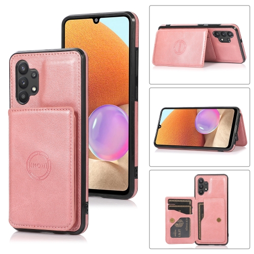 

For Samsung Galaxy A32 4G Calf Texture Magnetic Card Bag PU Phone Case(Rose Gold)