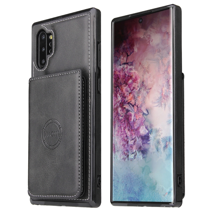 

For Samsung Galaxy Note10+ Calf Texture Magnetic Card Bag PU Phone Case(Black)