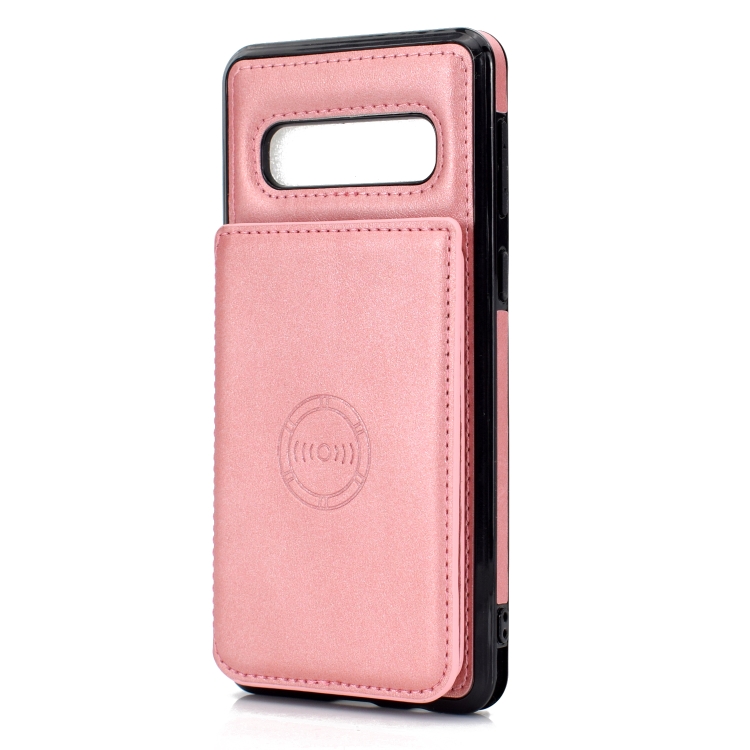 

For Samsung Galaxy S10 Calf Texture Magnetic Card Bag PU Phone Case(Rose Gold)