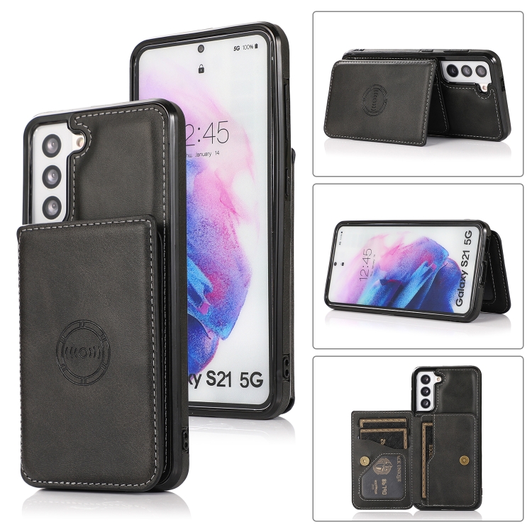 

For Samsung Galaxy S21+ 5G Calf Texture Magnetic Card Bag PU Phone Case(Black)