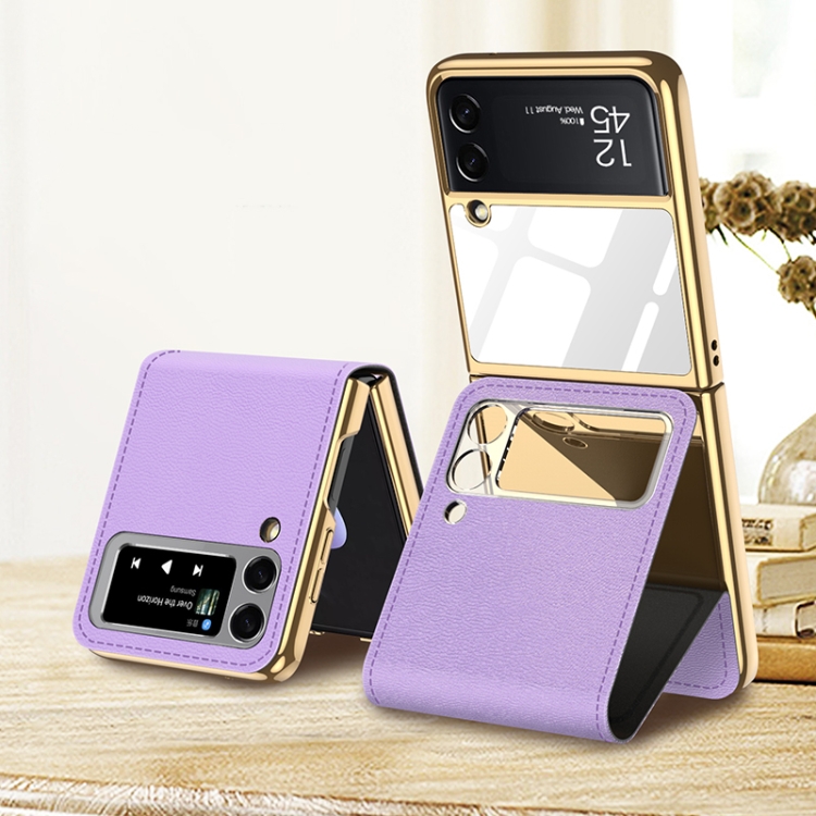 

For Samsung Galaxy Z Flip3 5G GKK Plating + Leather Phone Case with Magnetic Holder(Purple)