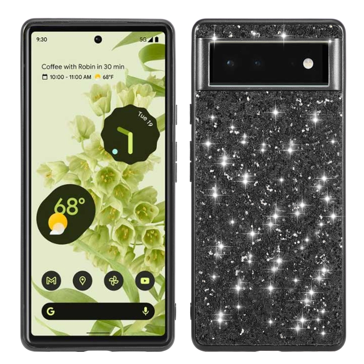 

For Google Pixel 6 Glitter Powder Shockproof TPU Protective Phone Case(Black)