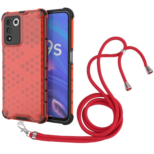 

For OPPO K9S 5G Lanyard Honeycomb PC + TPU Case(Red)