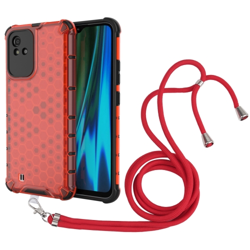 

For OPPO Realme Narzo 50 4G Lanyard Honeycomb PC + TPU Case(Red)