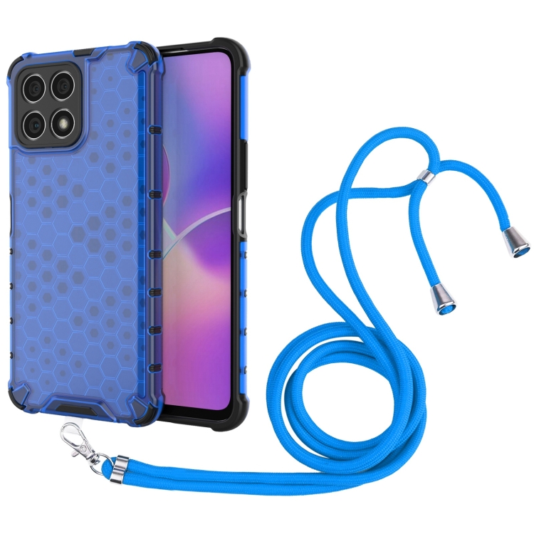 

For Honor X30i Lanyard Honeycomb PC + TPU Case(Blue)