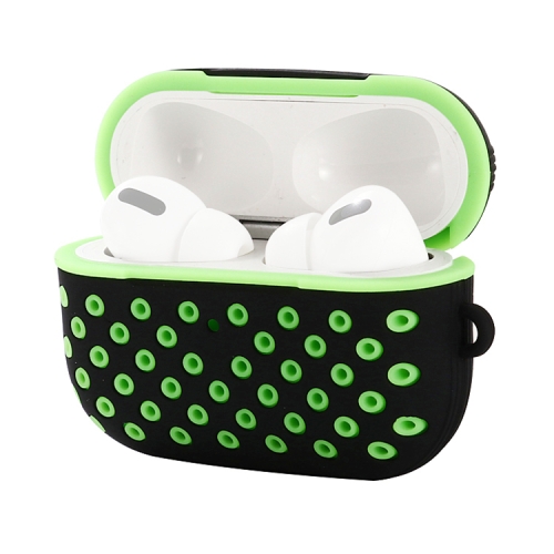 

For AirPods Pro Bicolor Honeycomb Silicone Earphone Protective Case(Black + Green)
