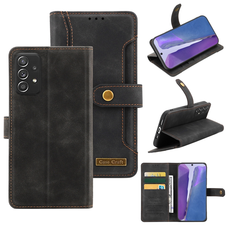 

For Samsung Galaxy A52 5G Copper Buckle Leather Phone Case(Black)