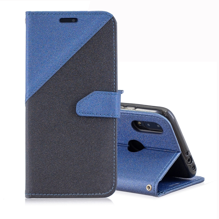 

For Xiaomi Redmi 7 Matching Color Frosted Texture Horizontal Flip PU Leather Case with Holder & Card Slots & Lanyard(Black +Royal Blue)