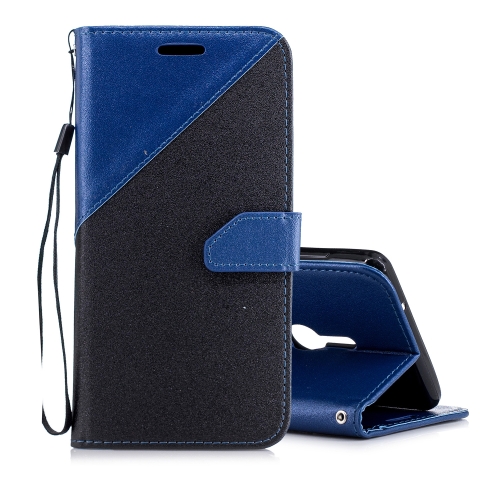 

For Sony Xperia XZ2 Matching Color Frosted Texture Horizontal Flip PU Leather Case with Holder & Card Slots & Lanyard(Black +Royal Blue)