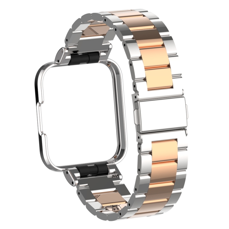 

For Xiaomi Redmi Watch 2 Three-Bead Metal Watchband(Silver+Rose Gold)