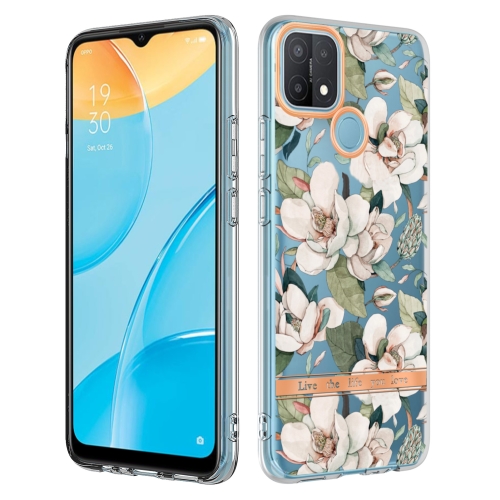 

For OPPO A15 / A15S Flowers and Plants Series IMD TPU Phone Case(Green Gardenia)