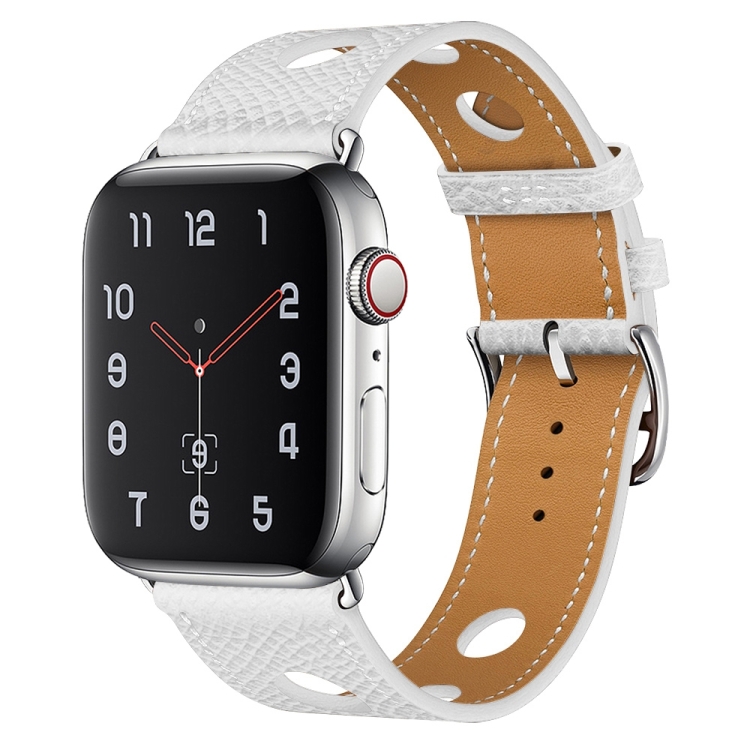 

PU Silver Buckle Watchband For Apple Watch Series 7 41mm / 6&SE&5&4 40mm / 3&2&1 38mm(White)