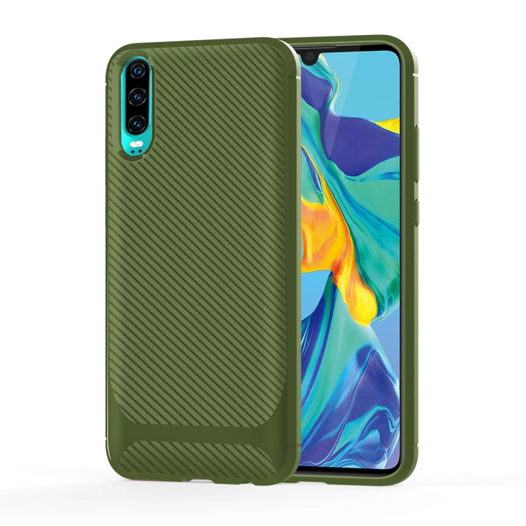 

For Huawei P30 Carbon Fiber Texture Shockproof TPU Protective Case(Green)