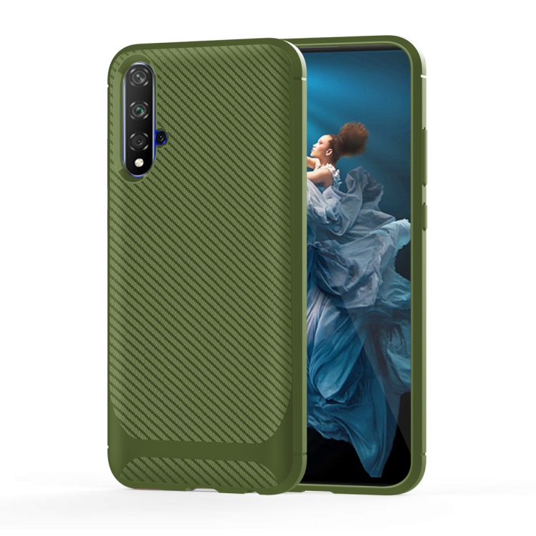 

For Huawei Honor 20 Carbon Fiber Texture Shockproof TPU Protective Case(Green)