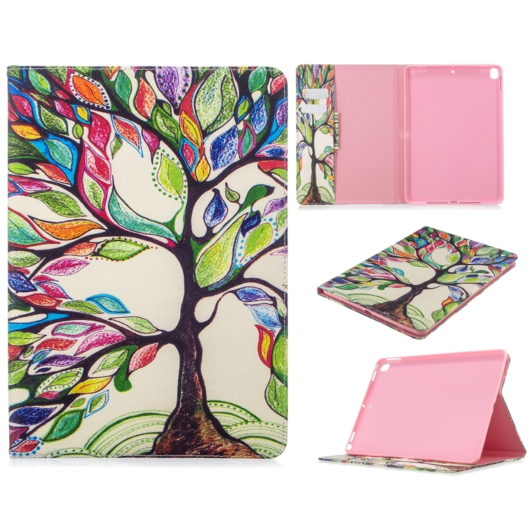 

For iPad 10.2 Colored Drawing Pattern Horizontal Flip PU Leather Case with Holder & Card Slots & Wallet(Life Tree)