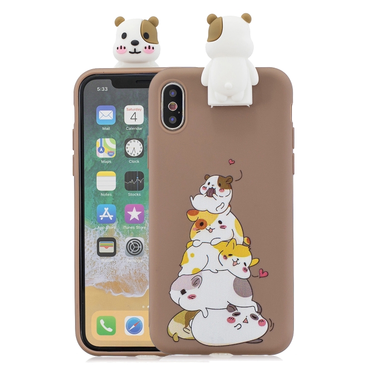 

For iPhone XS Max Cartoon Shockproof TPU Protective Case with Holder(Hamsters)