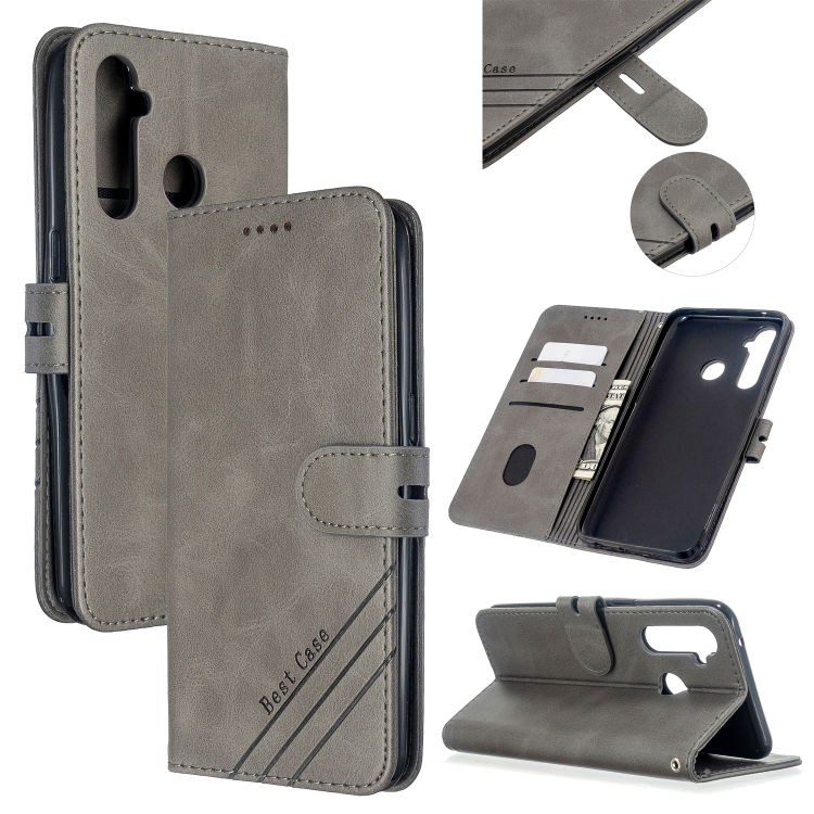 

For OPPO Realme 5 Pro Stitching Style 2-Color Cow Texture Horizontal Flip PU Leather Case with Holder & Card Slot & Lanyard(Gray)