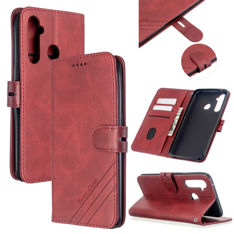 

For OPPO Realme 5 Pro Stitching Style 2-Color Cow Texture Horizontal Flip PU Leather Case with Holder & Card Slot & Lanyard(Red)