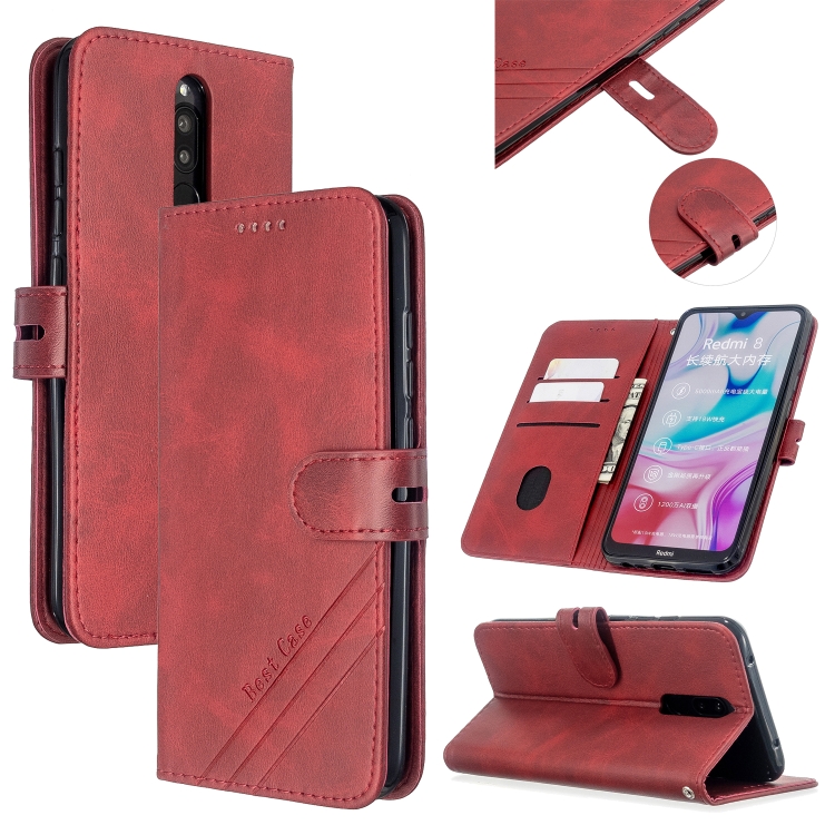 

For Xiaomi Redmi 8 / 8A Stitching Style 2-Color Cow Texture Horizontal Flip PU Leather Case with Holder & Card Slot & Lanyard(Red)