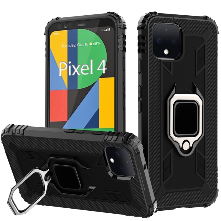 

For Google Pixel 4 Carbon Fiber Protective Case with 360 Degree Rotating Ring Holder(Black)