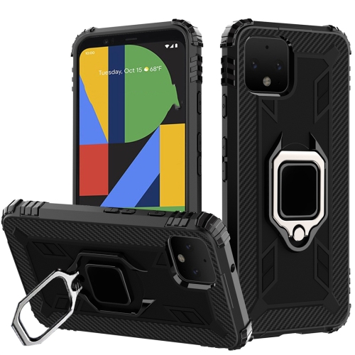 

For Google Pixel 4 XL Carbon Fiber Protective Case with 360 Degree Rotating Ring Holder(Black)