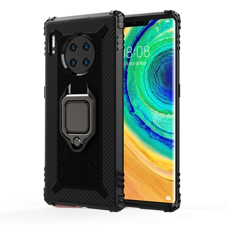

For Huawei Mate 30 Pro Carbon Fiber Protective Case with 360 Degree Rotating Ring Holder(Black)