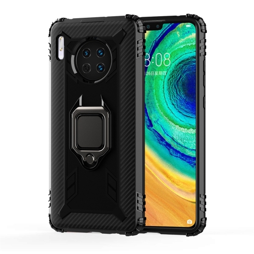 

For Huawei Mate 30 Carbon Fiber Protective Case with 360 Degree Rotating Ring Holder(Black)