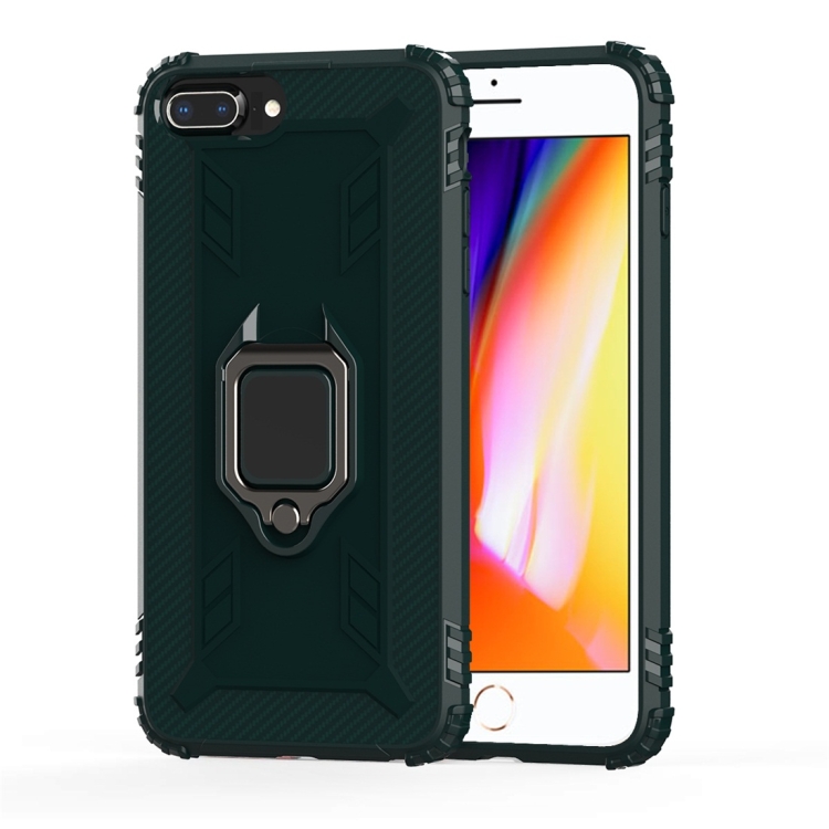 

For iPhone 6 / 7 / 8 Carbon Fiber Protective Case with 360 Degree Rotating Ring Holder(Green)