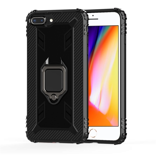 

For iPhone 6 Plus / 7 Plus / 8 Plus Carbon Fiber Protective Case with 360 Degree Rotating Ring Holder(Black)