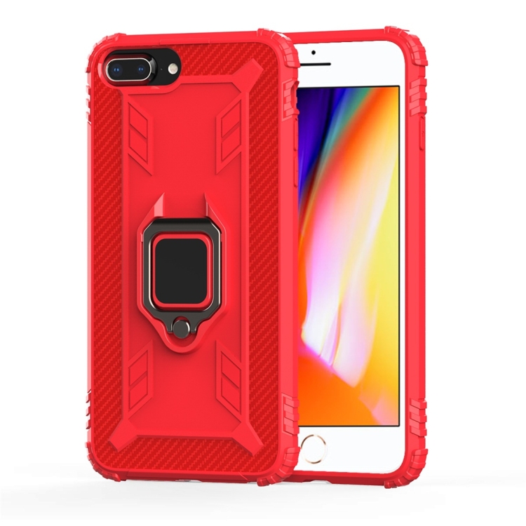 

For iPhone 6 Plus / 7 Plus / 8 Plus Carbon Fiber Protective Case with 360 Degree Rotating Ring Holder(Red)