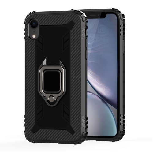 

For iPhone XR Carbon Fiber Protective Case with 360 Degree Rotating Ring Holder(Black)