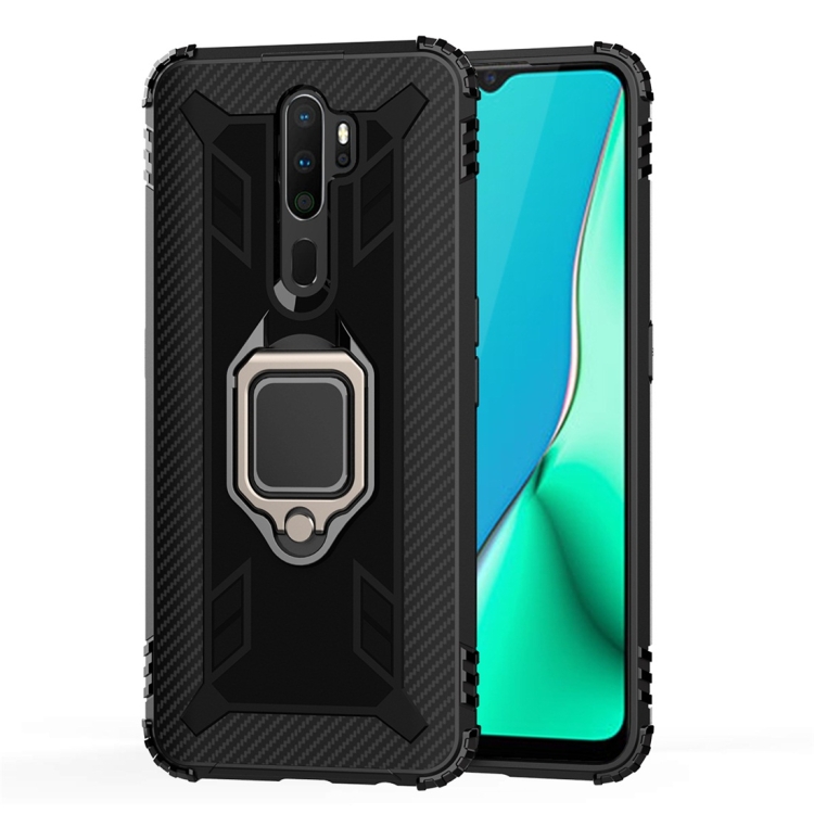 

For OPPO A9 (2020) Carbon Fiber Protective Case with 360 Degree Rotating Ring Holder(Black)