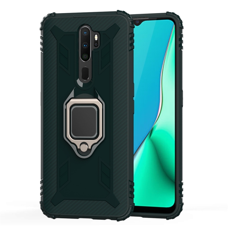 

For OPPO A9 (2020) Carbon Fiber Protective Case with 360 Degree Rotating Ring Holder(Green)