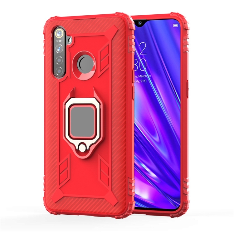 

For OPPO Realme 5 Pro Carbon Fiber Protective Case with 360 Degree Rotating Ring Holder(Red)