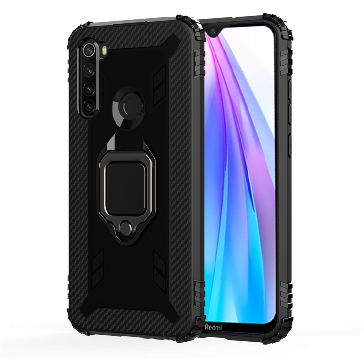 

For Xiaomi Redmi Note 8T Carbon Fiber Protective Case with 360 Degree Rotating Ring Holder(Black)