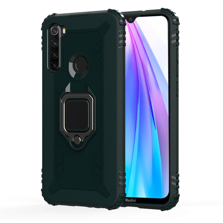 

For Xiaomi Redmi Note 8T Carbon Fiber Protective Case with 360 Degree Rotating Ring Holder(Green)