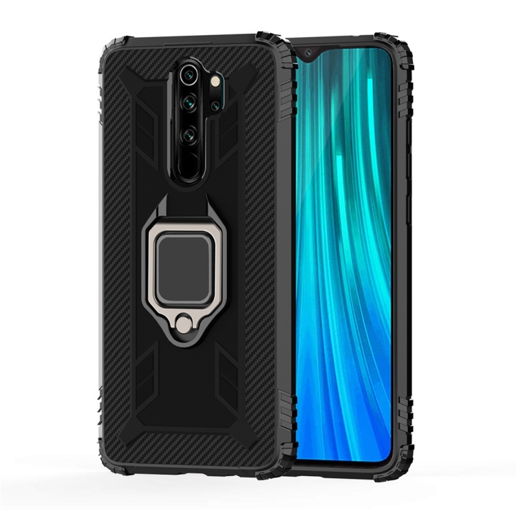 

For Xiaomi Redmi Note 8 Pro Carbon Fiber Protective Case with 360 Degree Rotating Ring Holder(Black)