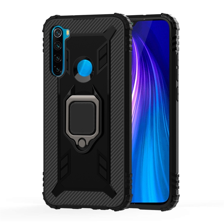 

For Xiaomi Redmi Note 8 Carbon Fiber Protective Case with 360 Degree Rotating Ring Holder(Black)