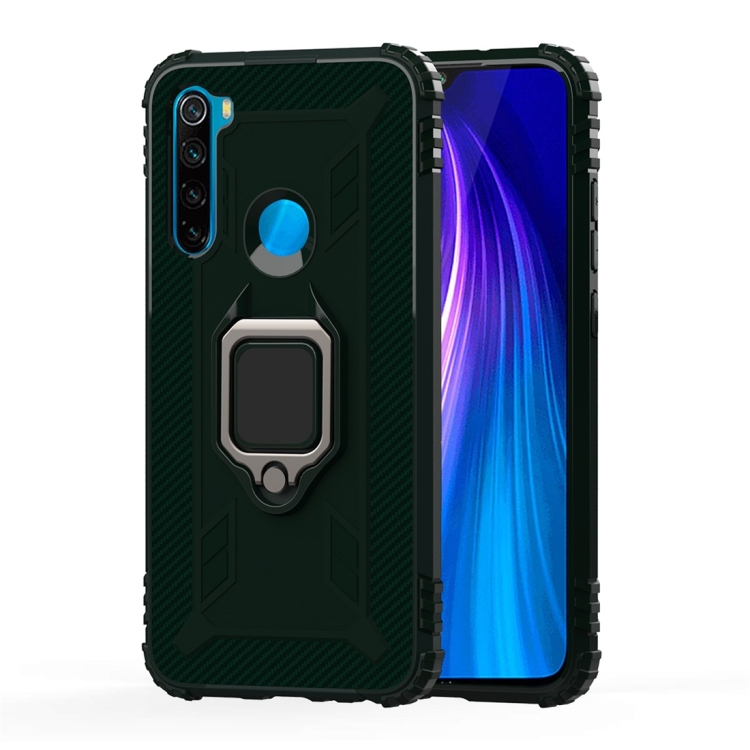 

For Xiaomi Redmi Note 8 Carbon Fiber Protective Case with 360 Degree Rotating Ring Holder(Green)