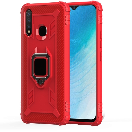 

For Vivo Y19 (U3) Carbon Fiber Protective Case with 360 Degree Rotating Ring Holder(Red)