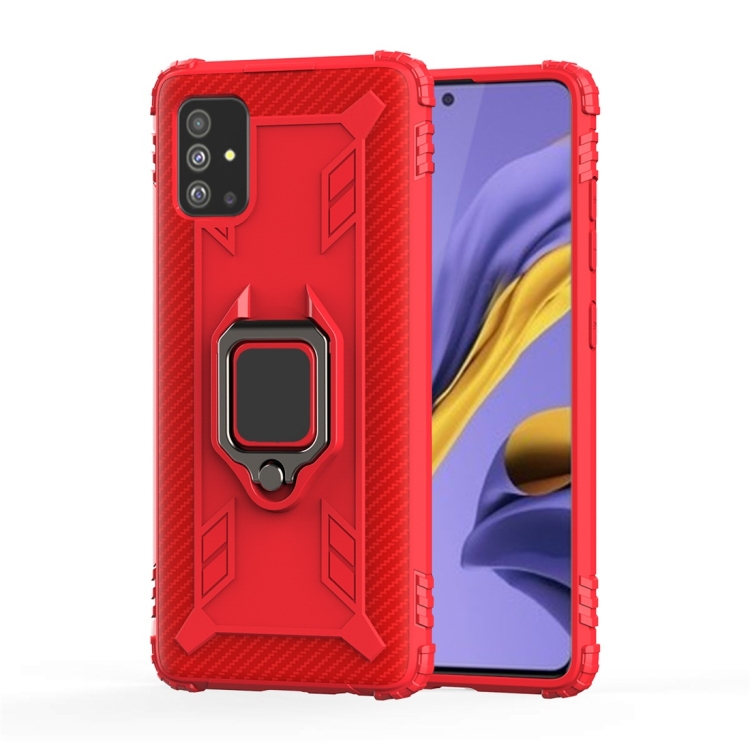

For Galaxy A51 Carbon Fiber Protective Case with 360 Degree Rotating Ring Holder(Red)