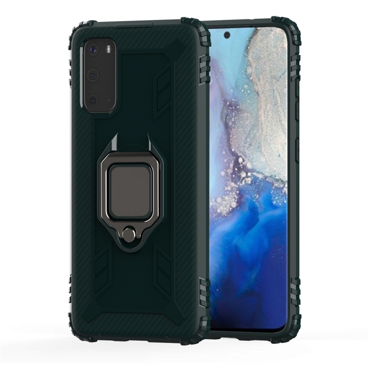 

For Galaxy S11 Carbon Fiber Protective Case with 360 Degree Rotating Ring Holder(Green)