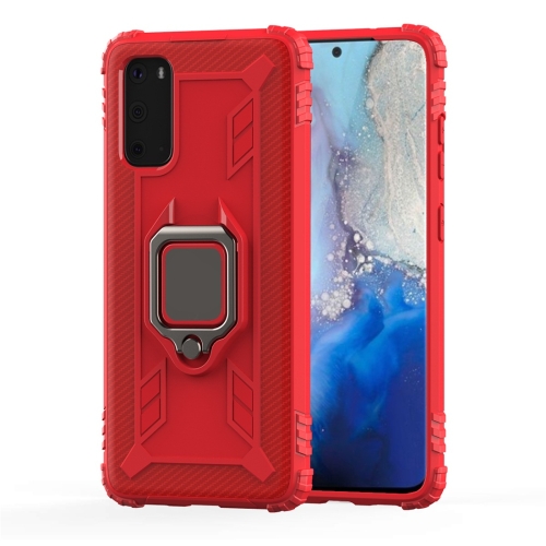 

For Galaxy S20 Carbon Fiber Protective Case with 360 Degree Rotating Ring Holder(Red)